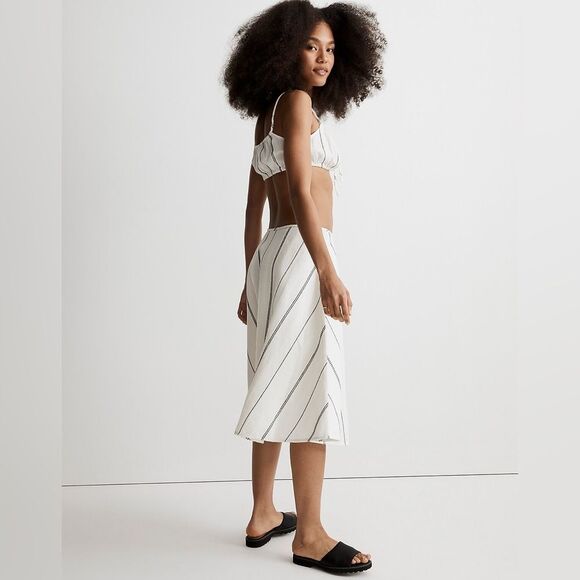 NWT Madewell Side-Tie Cover-Up Midi Skirt in Stripe M - Picture 3 of 8